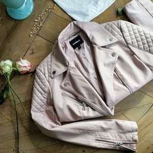 Blush Faux Leather Quilted Moto Jacket from Expres